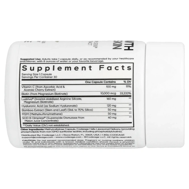 Codeage, средство для роста волос и гладкости кожи, 30 растительных капсул