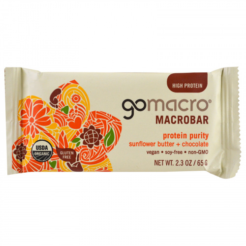 GoMacro, Macrobar, Protein Purity, Sunflower Butter+ Chocolate, 12 bars (2.3 oz each)