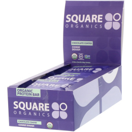 Square Organics, Органический белковый батончик, песочное тесто, покрытое шоколадом, 12 батончиков, по 44 г каждый (Discontinued Item)