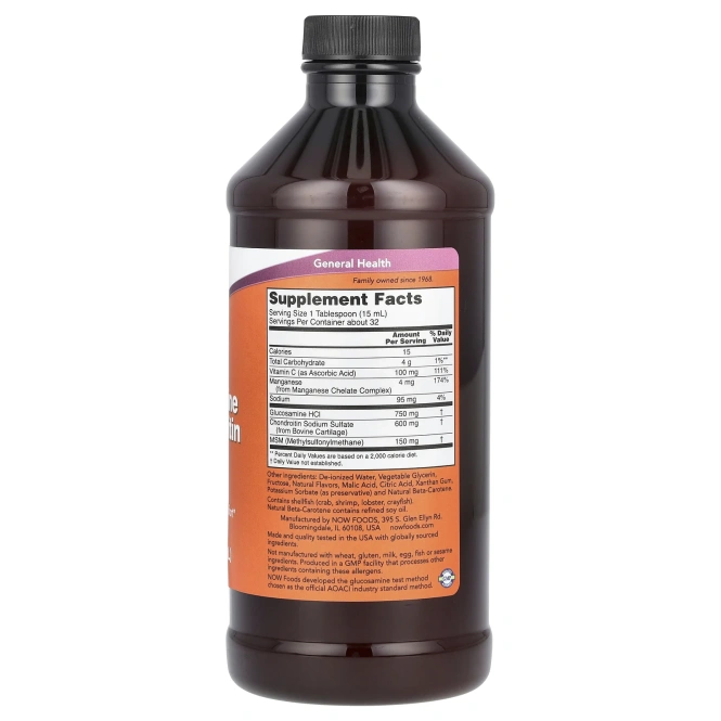 Now Foods, Жидкий Глюкозамин и Хондроитин с Метилсульфонилметаном, 16 унций (473 мл)