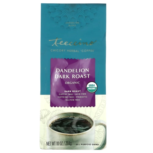 Teeccino, Органический травяной "кофе" из цикория, одуванчик темной обжарки, без кофеина, 10 унц. (284 г)