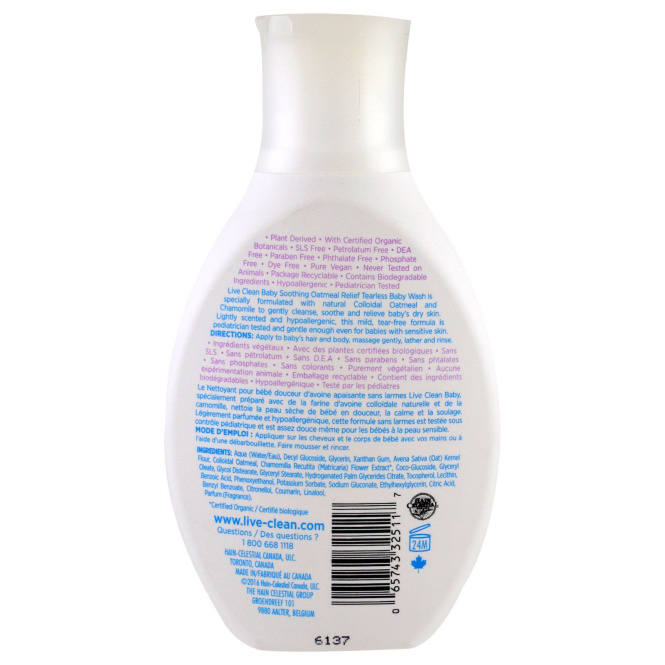 Live Clean, Baby, средство для купания детей без слез успокаивающего действия, с овсом, 300 мл (10 унций)