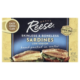 Reese, сардины без кожи и костей, с низким содержанием натрия, 124 г (4,375 унции)