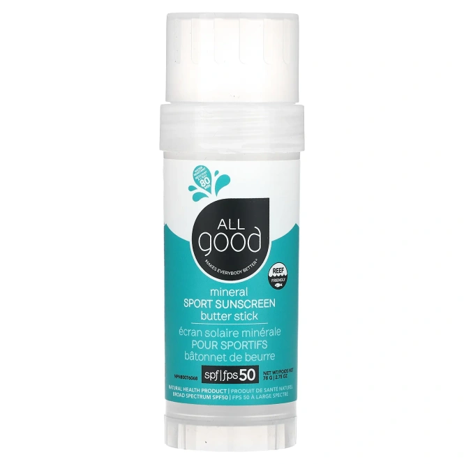 All Good Products, Солнцезащитный масляный крем-стик для занятий спортом, SPF 50+, 2,75 унции (78 г)