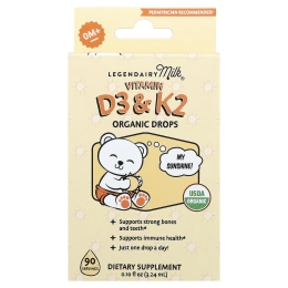 Legendairy Milk, органические витамины D3 и K2, в каплях, для детей старше месяца, 3,24 мл (0,1 жидк. унции)