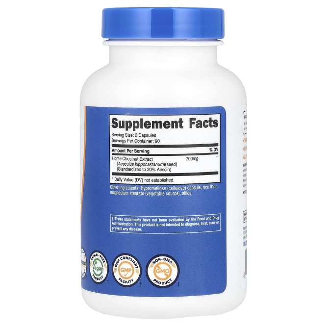 Nutricost, Конский каштан, 700 мг, 180 капсул (350 мг на капсулу)