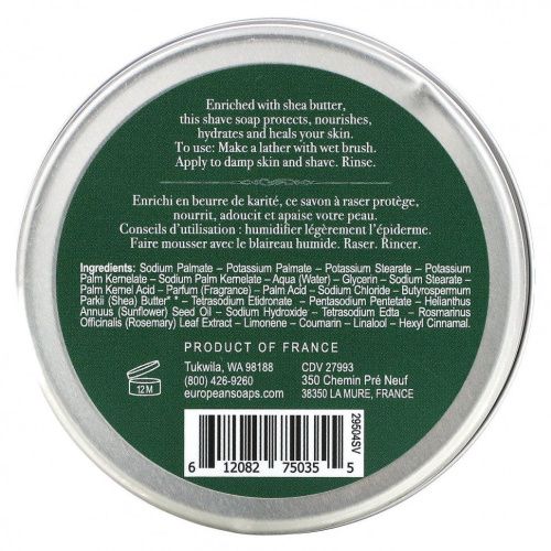 European Soaps, Мыло для бритья, бергамот и чабрец, 150 г (5,25 унции)