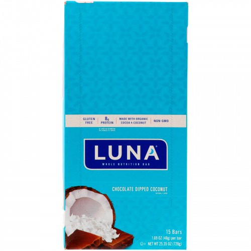 Clif Bar, Luna, питательный батончик для женщин, кокос в шоколаде, 15 батончиков, 1,69 унц. (48 г) в каждом
