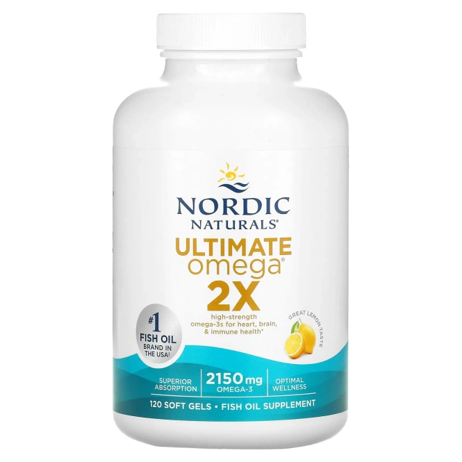 Nordic Naturals Ultimate Omega 2X высокоэффективные омега-3 кислоты со вкусом лимона 2150 мг, 120 капсул (1075 мг в 1 капсуле)