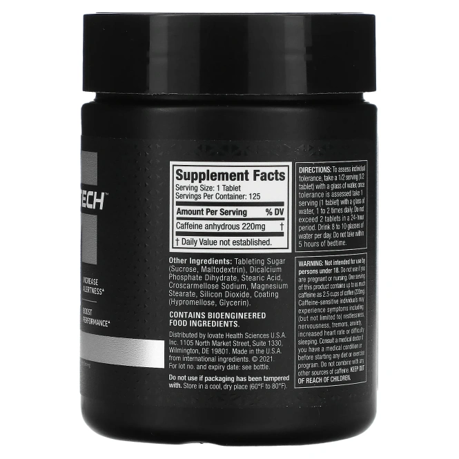 Muscletech, серия Essential, Platinum 100% Caffeine, 220 мг, 125 таблеток