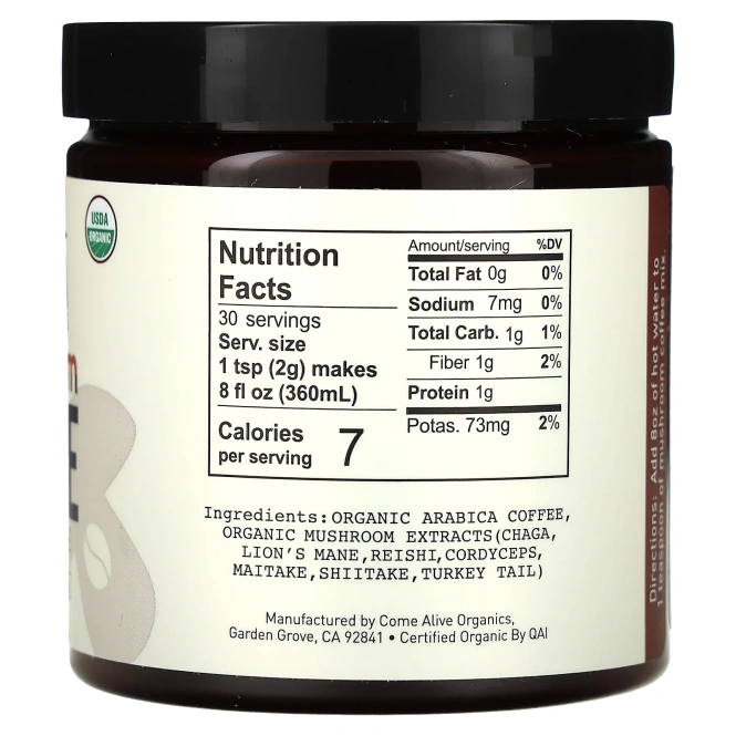 LA Republica, грибной кофе, растворимый кофе, 7 видов грибов, 60 г (2,12 унции)