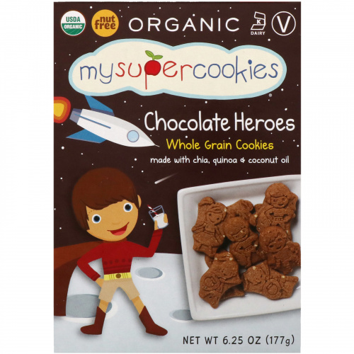MySuperCookies, Цельнозерновое печенье, шоколадные герои, 6,25 унц. (177 г)