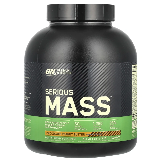 Optimum Nutrition, Serious Mass, высокопротеиновая добавка для наращивания веса, шоколад, арахисовое масло, 6 фунтов (2,72 кг)