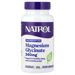 Natrol, глицинат магния, высокая степень усвояемости, 30 капсул (120 мг в 1 капсуле)