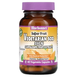 Bluebonnet Nutrition, Суперфрукты, вегетарианская форма супероксиддисмутазы (SOD), экстракт плодов дыни, 250 МЕ, 60 капсул в растительной оболочке