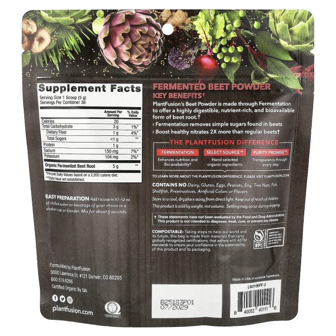 PlantFusion, порошок из органической и ферментированной свеклы, 180 г (6,34 унции)