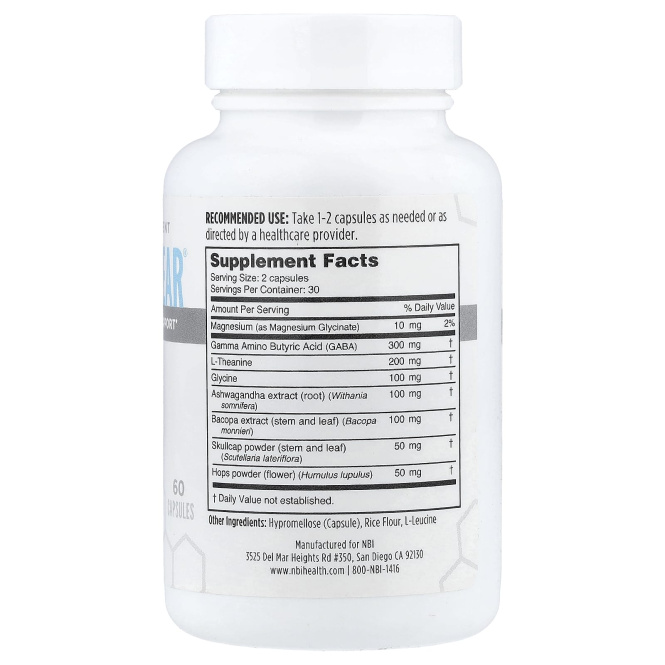 NBI, Calm + Clear®, средство от стресса и поддержки надпочечников, 60 капсул