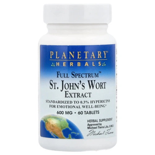 Planetary Herbals, Экстракт зверобоя полного спектра, 600 мг, 60 таблеток