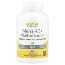 Super Nutrition, мультивитамины из органических цельных продуктов для мужчин старше 40 лет, с экстрактами органической амлы, органического подсолнечника, органической моринги и органического шиитаке, 60 таблеток