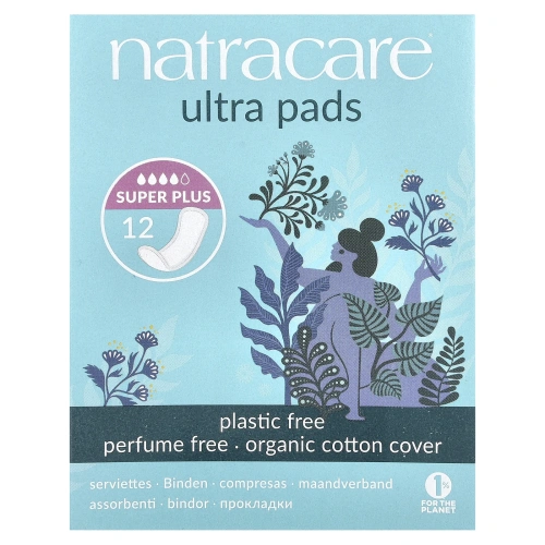 Natracare, Прокладки ультра, покрытие из органического хлопка, супер+, 12 штук