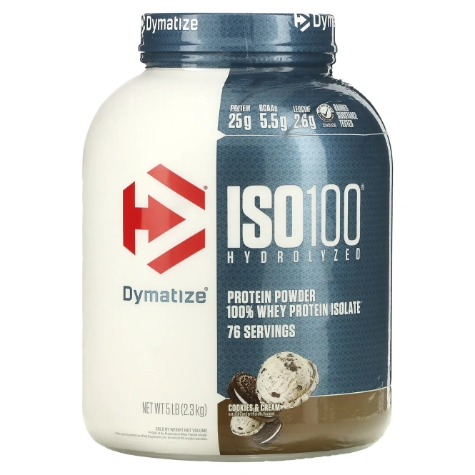 Dymatize Nutrition, ISO100 гидролизованный, 100% изолят сывороточного белка, печенье со сливками, 5 фунтов (2,3 кг)