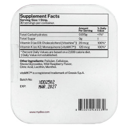 Diso, витамины D3 и K2, дикая малина, 30 полосок для полости рта