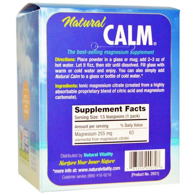 Natural Vitality, Натуральное успокоительное, расслабляющая добавка с магнием, 30 отдельных пакетиков, 0,12 унций (3,3 г)