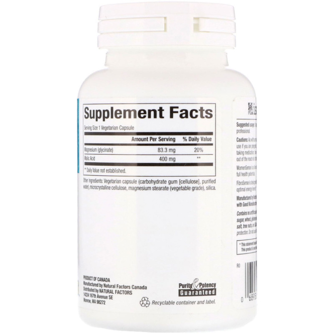 Natural Factors, WomenSense, FibroSense, магний малат, 90 вегетарианских капсул