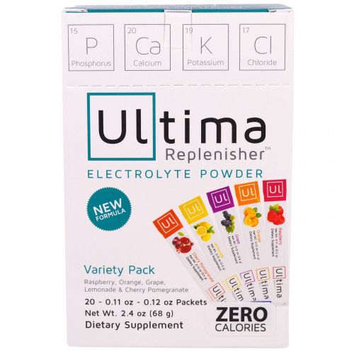 Ultima Replenisher, сбалансированный электролитный порошок, разный ассортимент в упаковке, 20 пакетов, 2,4 унции (68 г)