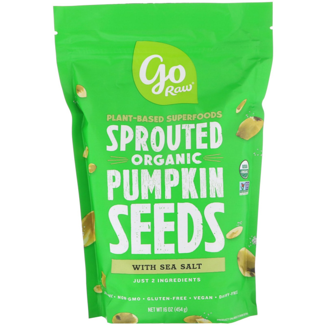 Go Raw, Органические, пророщенные семена тыквы с морской солью, 16 унц. (454 г)