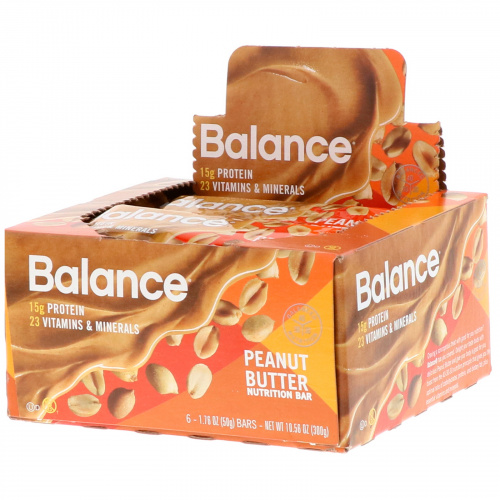 Balance Bar, Батончик Здорового Питания, Арахисовое масло, 6 батончиков, 1,76 унции (50 г) каждый