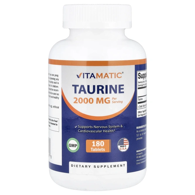 Vitamatic, таурин, 180 таблеток (1000 мг в 1 таблетке)