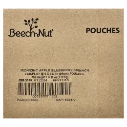 Beech-Nut, железо и цинк, для детей от 12 месяцев, яблоко, голубика и шпинат, 6 паучей по 99 г (3,5 унции)