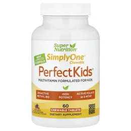Super Nutrition, Simply One®, Perfect Kid's®, мультивитамины для детей, с витамином B12, голубикой, специями, витамином A и фолатом, 60 жевательных таблеток