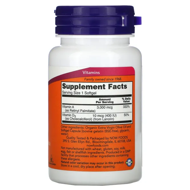 Now Foods, A&D, Необходимое питание, 10000 МЕ / 400 МЕ, 100 гелевых капсул