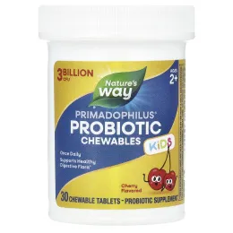 Nature's Way Primadophilus® жевательные пробиотики для детей от 2 лет с вишнёвым вкусом 3 млрд КОЕ, 30 жевательных таблеток