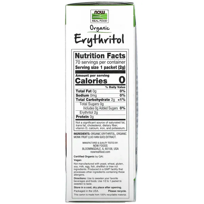 Now Foods, Real Food, органический эритритол с архатом, 70 пакетиков