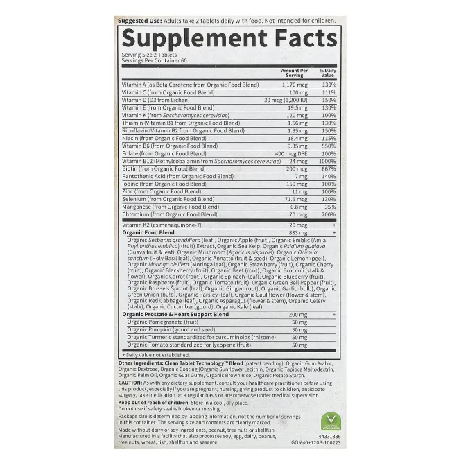 Garden of Life, KIND Organics, Men's Multi 40+, 120 веганских таблеток