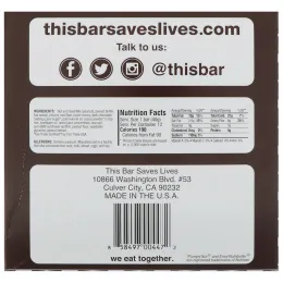 This Bar Saves Lives, LLC, Арахисовое масло с темным шоколадом и морской солью, 12 батончиков, 1,4 унции (40 г)
