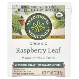 Traditional Medicinals, Органические листья малины, без кофеина, 48 чайных пакетиков, 72 г (2,53 унции)