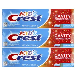 Crest, для детей, зубная паста против кариеса с фтором, с блестками, 3 шт. в упаковке, 130 г (4,6 унции)
