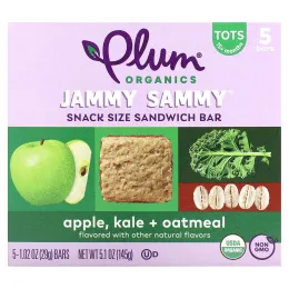 Plum Organics, Jammy Sammy, сэндвич-батончик для детей от 15 месяцев, яблоко, капуста и овсянка, 5 батончиков, 29 г (1,02 унции)
