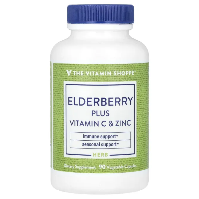The Vitamin Shoppe, бузина с витамином C и цинком, 90 растительных капсул