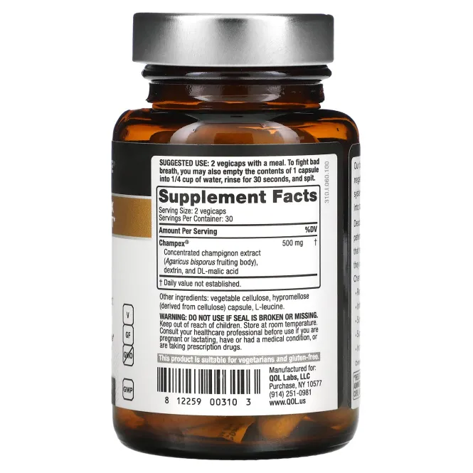 Quality of Life Labs, Deodorex, с экстрактом грибов Champex, 250 мг, 60 капсул в растительной оболочке