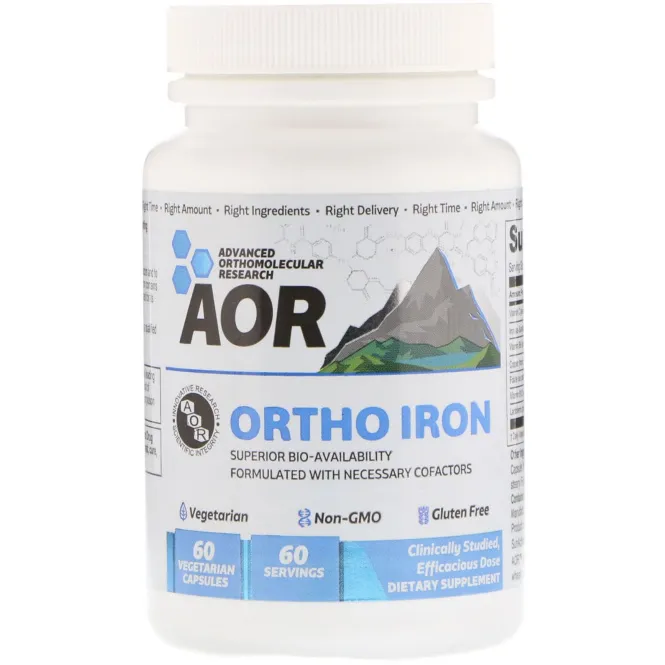 Advanced Orthomolecular Research AOR, Ортомолекулярное железо, 60 вегетарианских капсул
