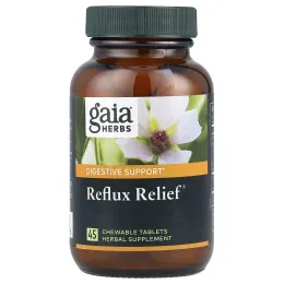 Gaia Herbs, Средство для облегчения рефлюкса, 45 быстрорастворимых жевательных таблеток