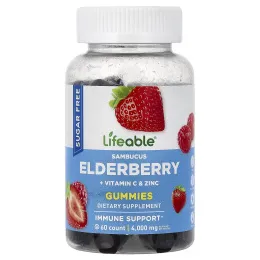 Lifeable, жевательные таблетки с бузиной, со вкусом ягод, 60 жевательных таблеток