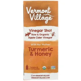 Vermont Village, Органический, шот с яблочным уксусом, куркума и мед, 12 саше, по 28 г каждое