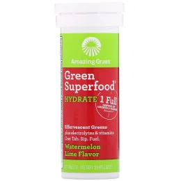 Amazing Grass, Green Superfood, шипучий напиток из зелени для поддержания водного баланса, со вкусом арбуза и лайма, 10 таблеток