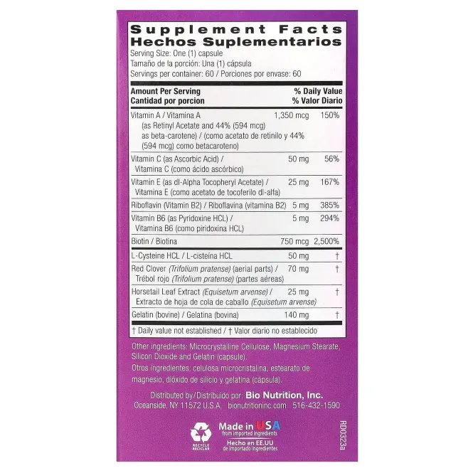 Bio Nutrition, премиальное качество для волос, кожи и ногтей, 60 капсул